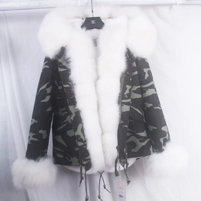 Короткая женская верхняя одежда, толстая теплая куртка с воротником из натурального Лисьего меха, теплая парка из искусственного меха, зимняя куртка