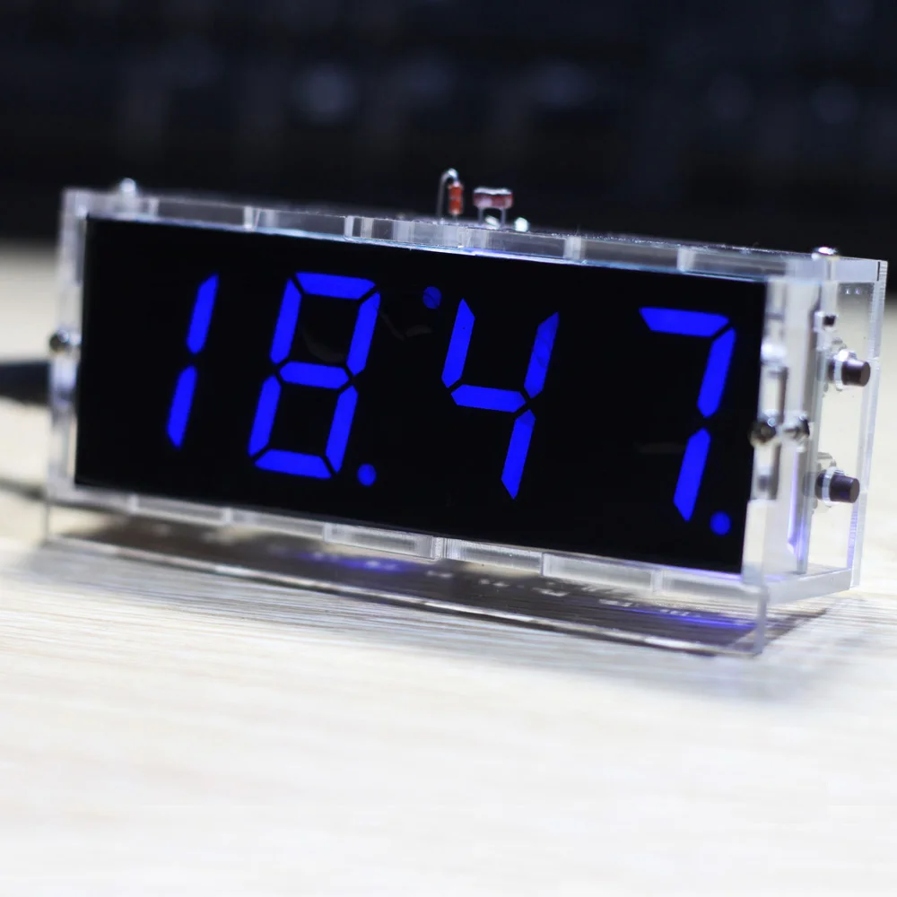 Компактный 4-цифра DIY цифровой светодиодный часы, набор для самостоятельной сборки светильник Управление Температура даты и времени Дисплей с прозрачный чехол