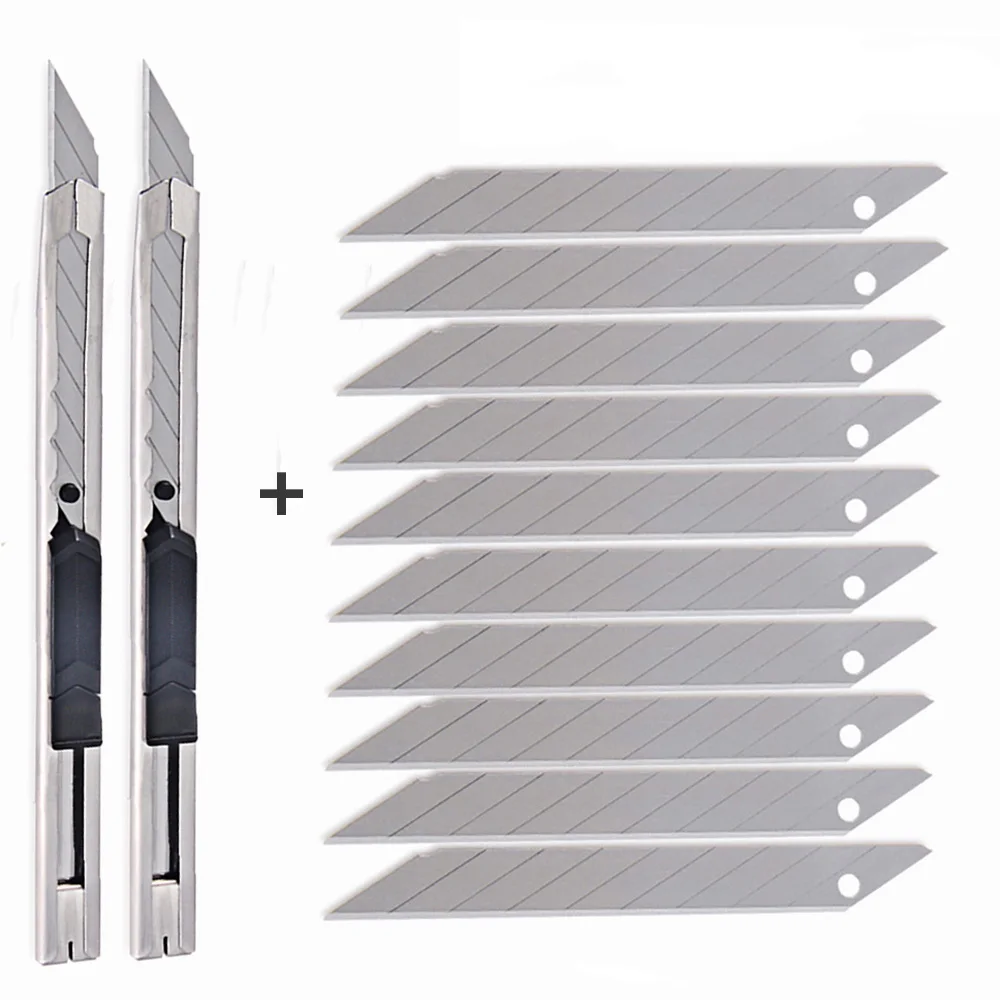 

FOSHIO 2pcs Vinyl Film Utility Art Knife+10pcs 30 degree Snap Off Blade Lockable Car Wrap Paper DIY Cutting Tool Sticker Cutter
