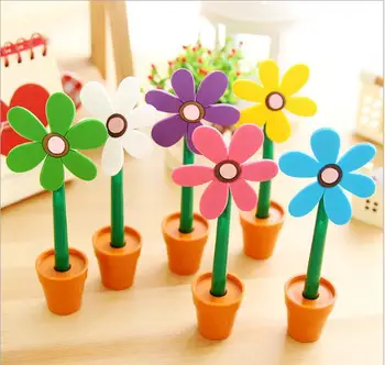 

12pcs/lot 18cm Novelty Flower Pot Tablet Ballpoint Writing pens study Office Materials kids birthday Party Take-home Favors