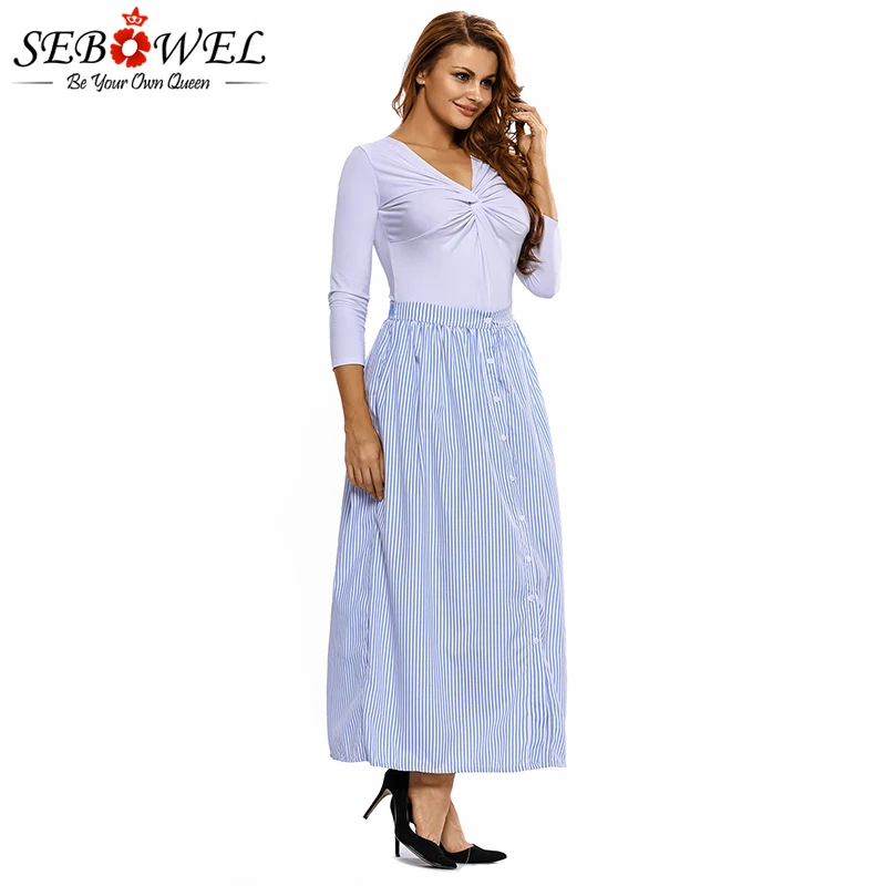 Blue-White-Stripes-Button-Front-Maxi-Skirt-LC65015-5-1 