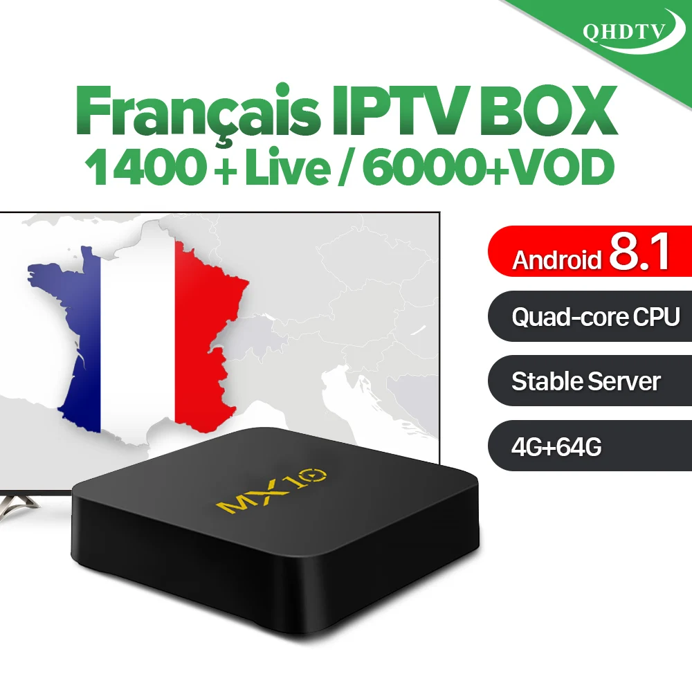 Goedkoop MX10 IPTV Frankrijk Doos QHDTV IPTV Abonnement Android 8.1 TV Ontvangers 4g 64g RK3328 IPTV Arabisch Tunesi euml; Algerije belgi euml; Frankrijk