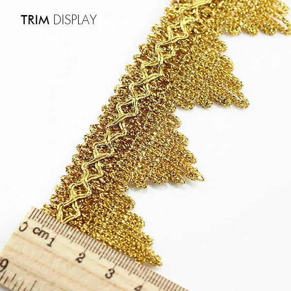 

Gold Metallic Embroidered Lace Polyester Braided Ribbon Applique Trim Scrapbooking Embossed Craft Sewing for Belt 30yd/T905