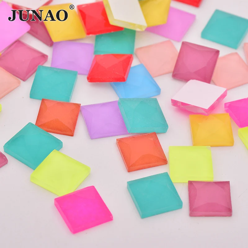 

JUNAO 10mm Colorful Glass Mosaic Rhinestones Square Candy Crystal Stones Non Hotfix Strass Scrapbook Creative Collage Material