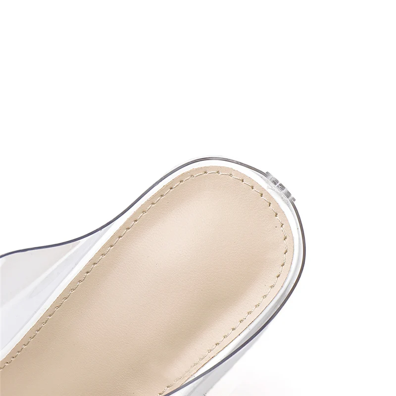 Летние женские туфли без задника на высоком каблуке 11 см с кристаллами; женские прозрачные шлепанцы без задника на толстом квадратном каблуке; шлепанцы с открытым носком на прозрачном каблуке
