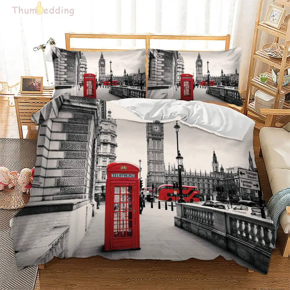 

Thumbedding London Landmark Bedding Sets City Sight 3D Duvet Cover Set Queen King Twin Full Single Double Comforter Cover 3pcs