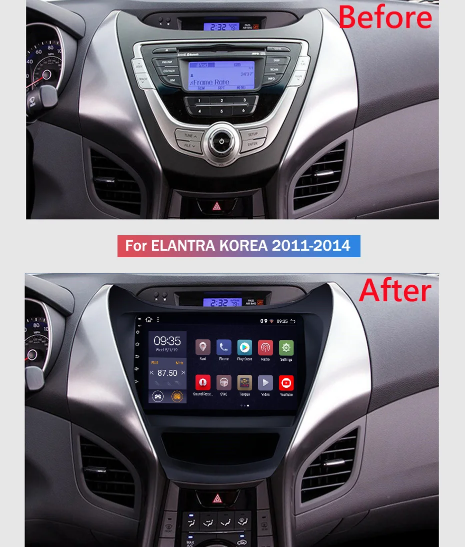 Best 9 inch 2.5D IPS HD multi-touch screen Android8.1 2G RAM 32G ROM NAVI For Hyundai ELANTRA korea 2011-2013 with BT USB WIFI SWC 1