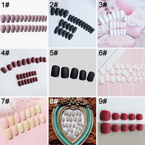 

24 Pcs/Set Multi-color Matte False Nail Full Tips Women Fake Fingernails/Toenails Nail Art Decoration Fashion Nail Decor Tool