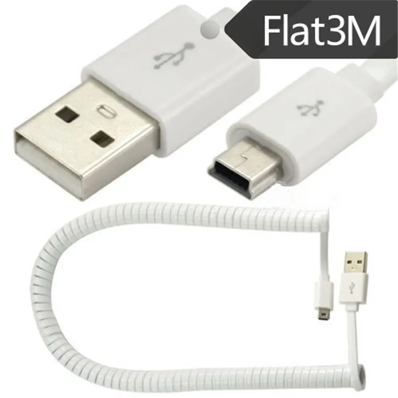 

Premium 3m Spiral Coiled USB Male to Mini 5 Pin Male Data Sync Power Flat Cable