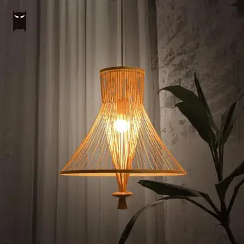 

Bamboo Wicker Rattan Bundle Shade Pendant Light Fixture Chinese Classical Simple Hanging Ceiling Lamp Avize LED Luminaria Design
