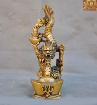 

wedding decoration 10"China Feng Shui bronze wealth Yuanbao lucky Zodiac animal loong Dragon statue