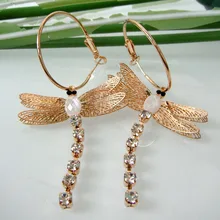 Navachi Стрекоза мелкий кристалл желтые серьги-кольца оптом SMT2897