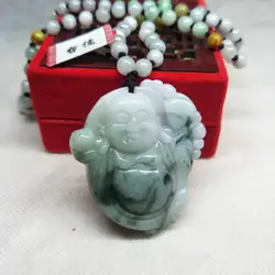 Zheru ювелирные изделия чистый натуральный жадеид двухцветные стерео Смеющийся Будда кулон Tri-цветной шарик ожерелье отправить сертификат
