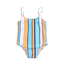 Летние детские купальные костюмы из полиэстера для девочек, цельные купальники, бикини, пляжный полосатый купальник с ремешками K0314