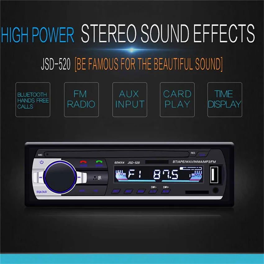 

1Din Mic handsfree calling bluetooth car radio module LCD 1 antenna jack 4 band audio output no gps 2 amplifier BT/WAV/MP3/FM