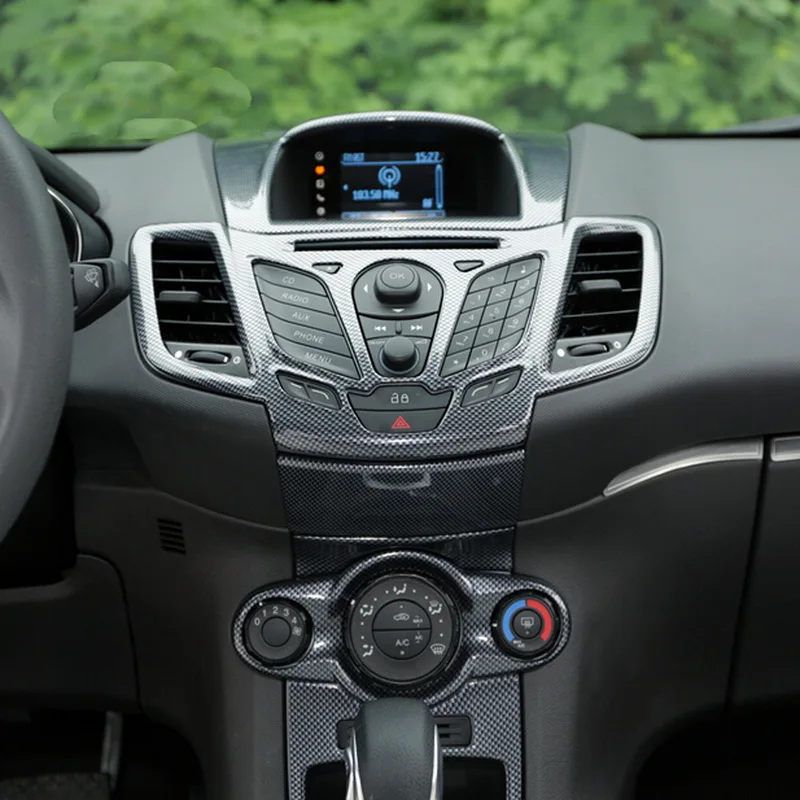 Tonlinker 1 шт. DIY Автомобильный Стайлинг ABS углеродное волокно панель управления кондиционера чехол наклейки для Ford Fiesta 2013
