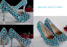 High Heel Luxurious Rhinestone Bridal Dress Shoes Beautiful Fashion Blue Wedding Shoes for woman Lady Formal Shoes