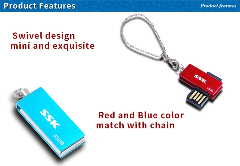 ССК USB2.0 8 г 16 г 32GSFD042 вращения стиль Металл синий и красный 100% водонепроницаемый портативный usb флэш-диск для компьютер