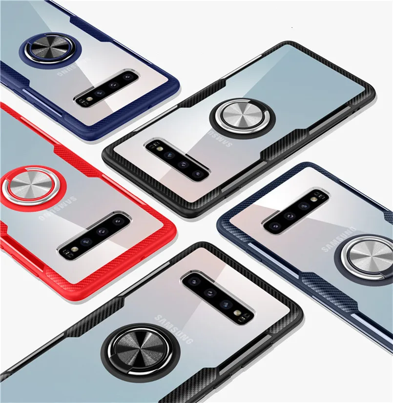 For Note 9 Case Clear Tempered Glass Phone Metal Ring Samsung Galaxy S10 Plus S9 S8 M20 A7 2018 Cover |