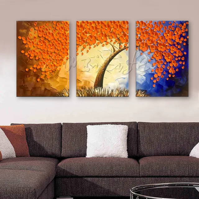 3 Pieces Panel Wall Art Palette Knife Hand Painted Flower Oil 3 Pieces Panel Wall Art Palette Knife Hand Painted Flower Oil Painting On Canvas Pictures For Living Room Blossom