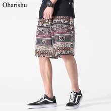 Новые модные мужские хлопковые шорты с принтом Мужские повседневные шорты бермуды с завязками на талии Гавайские короткие мужские брюки M-5XL