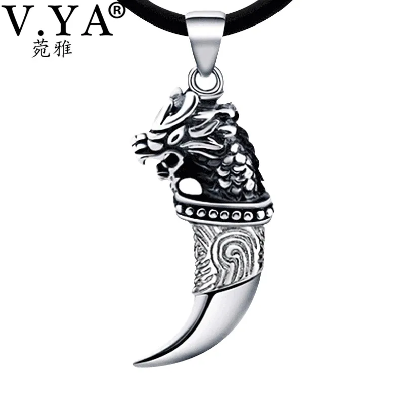 

V.YA 100% Solid 925 Sterling Silver Dragon Pendant Punk Style Wolf Tooth Pendants for Men Male jewelry