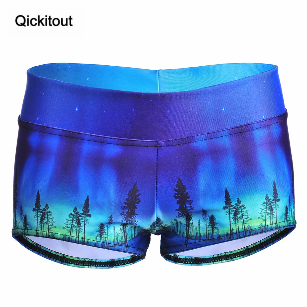 Шорты qickitout брендовые сексуальные модные шорты для фитнеса Женские повседневные лесные деревья цифровая печать эластичные шорты на талии