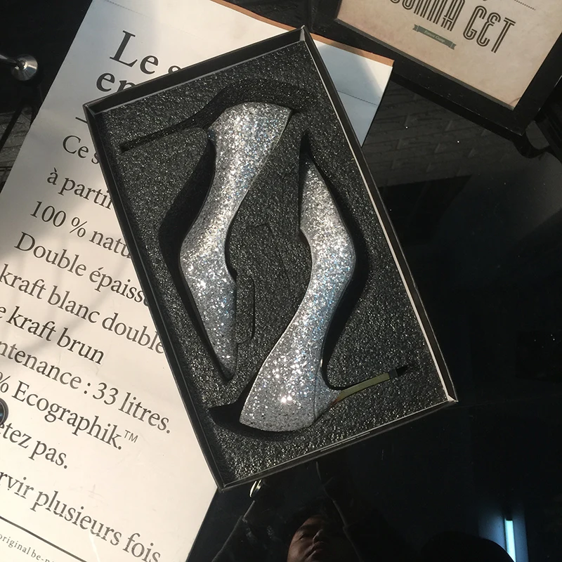 bride High heels Bride shoes woman 7cm/9cm heel Fish toe Pumps pointed rhinestone single crystal wedding shoes fast shipment