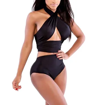 

KLV 2019 new summer sexy Womens Padded Push-up Bra bandage Swim Set cross lace up Swim suit Bathing Suit Swimwear Beachwear 4.4A