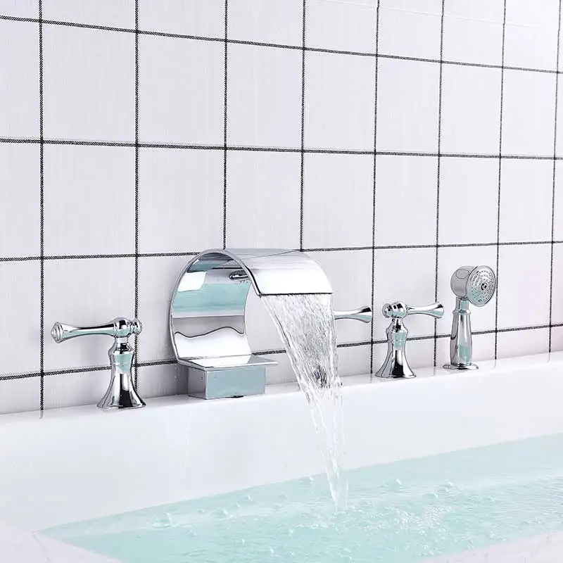 Хромированный смеситель для душа 5 шт. водопад кран для раковины в ванной латунный кран для ванной комнаты 3 ручки смеситель кран Torneiras выдвижной ручной душ