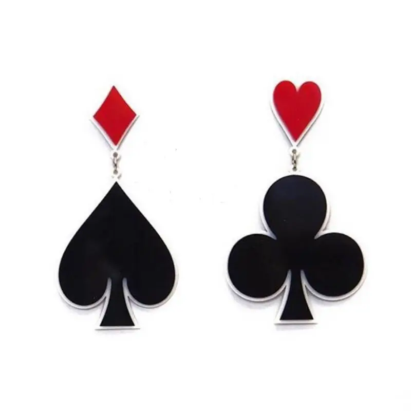 

Fashion Hip Hop Exaggerated Night Club Dancer Acrylic Playing Card Heart Asymmetric Stud Earrings Women Punk Jewelry