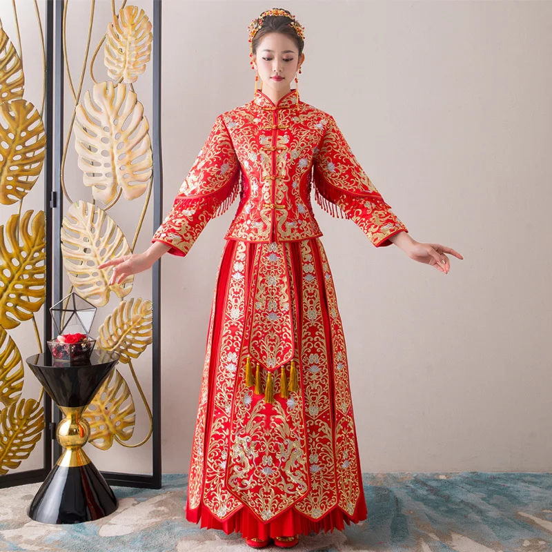 Винтаж Красный вышивки Cheongsam современный Традиционный китайский стиль свадебное платье Oriental Для женщин длинные Qipao Vestidos Размеры S-XXXL