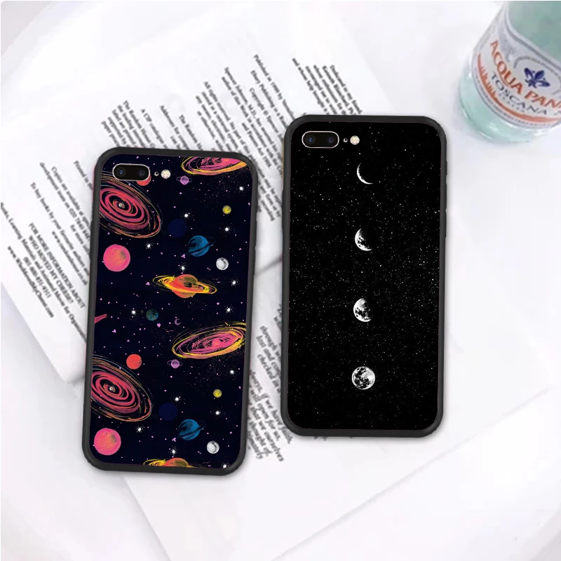 

Simple Cute Planetary Universe Glass Shell For iPhoneX 6s 7 8 Plus Mobile Phone Shell All-inclusive Constellation 7P Shell