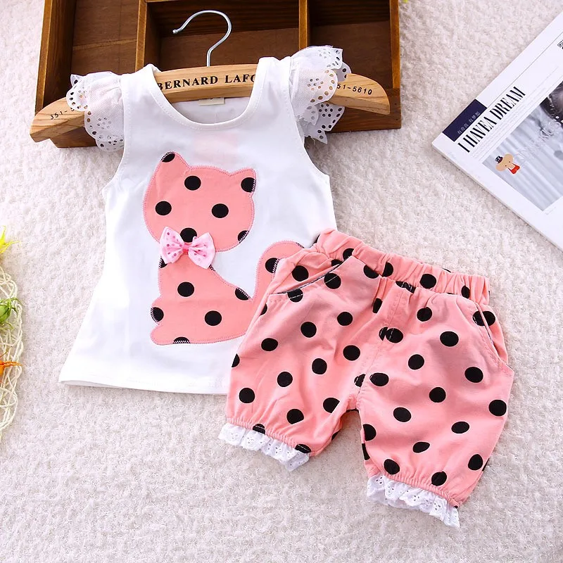 

Baby Girls Summer style clothing set girls vest clothes sets petals short T-shirt + 3 color pants suit new Q001