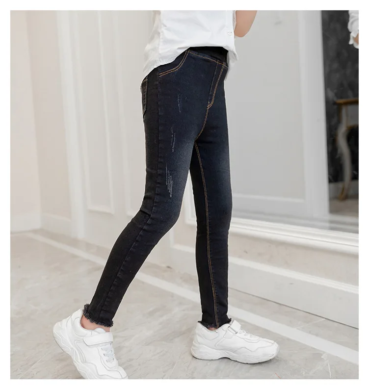 Детские джинсы для девочек; Новинка г.; модные подростковые брюки с эластичной резинкой на талии; джинсовые узкие Детские обтягивающие брюки