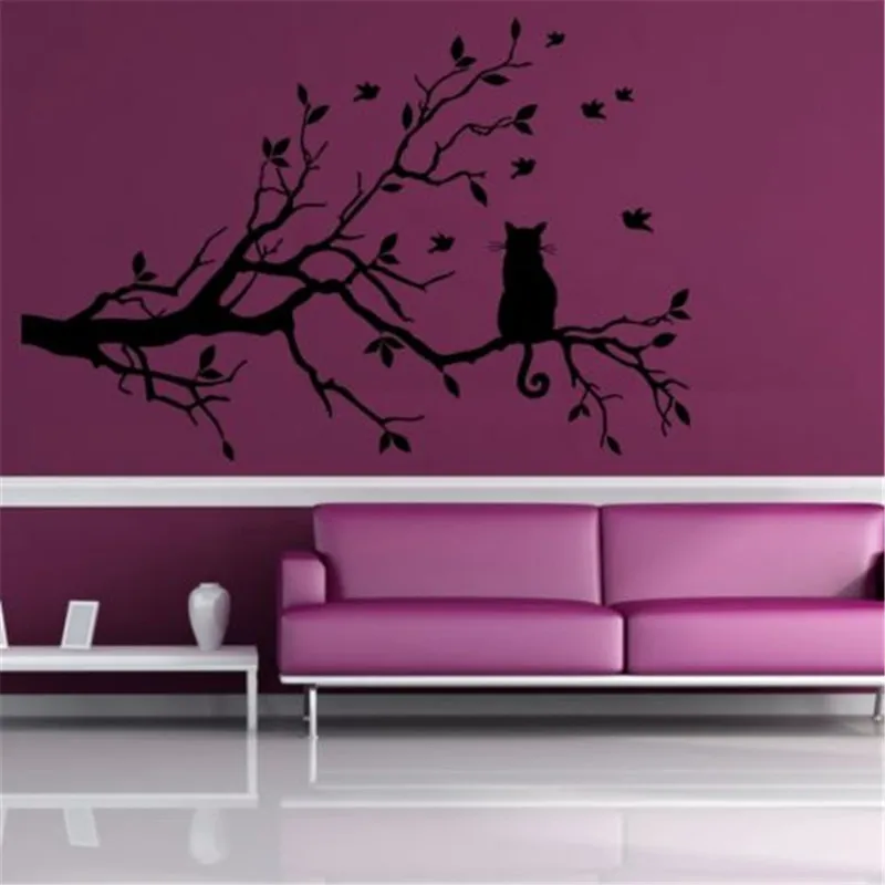 B36 Cat On Tree Branch Birds Vinyl Wall Sticker Wall Art Decorative Stickers, Window Sticker Kitchen Wall Stickers Home Decor B36 Cat On Tree Branch Birds Vinyl Wall Sticker Wall Art Decorative Stickers, Window Sticker Kitchen Wall Stickers Home Decor