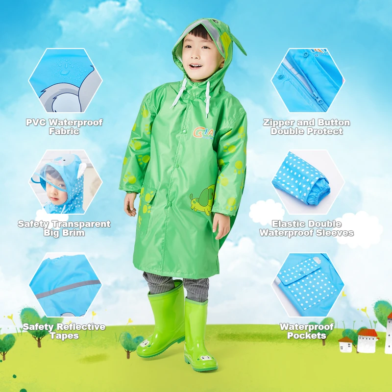 QIAN/Модный водонепроницаемый плащ для маленьких мальчиков и девочек от 3 до 10 лет дождевик с капюшоном детский дождевик с рисунком