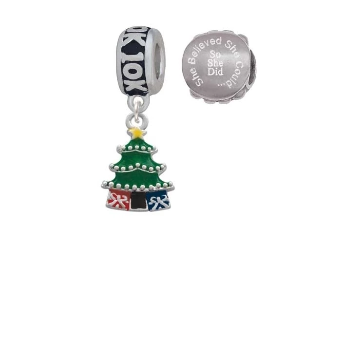 Enamel Christmas Tree 10K Run She Believed She Could Charm Beads (Set of 2)