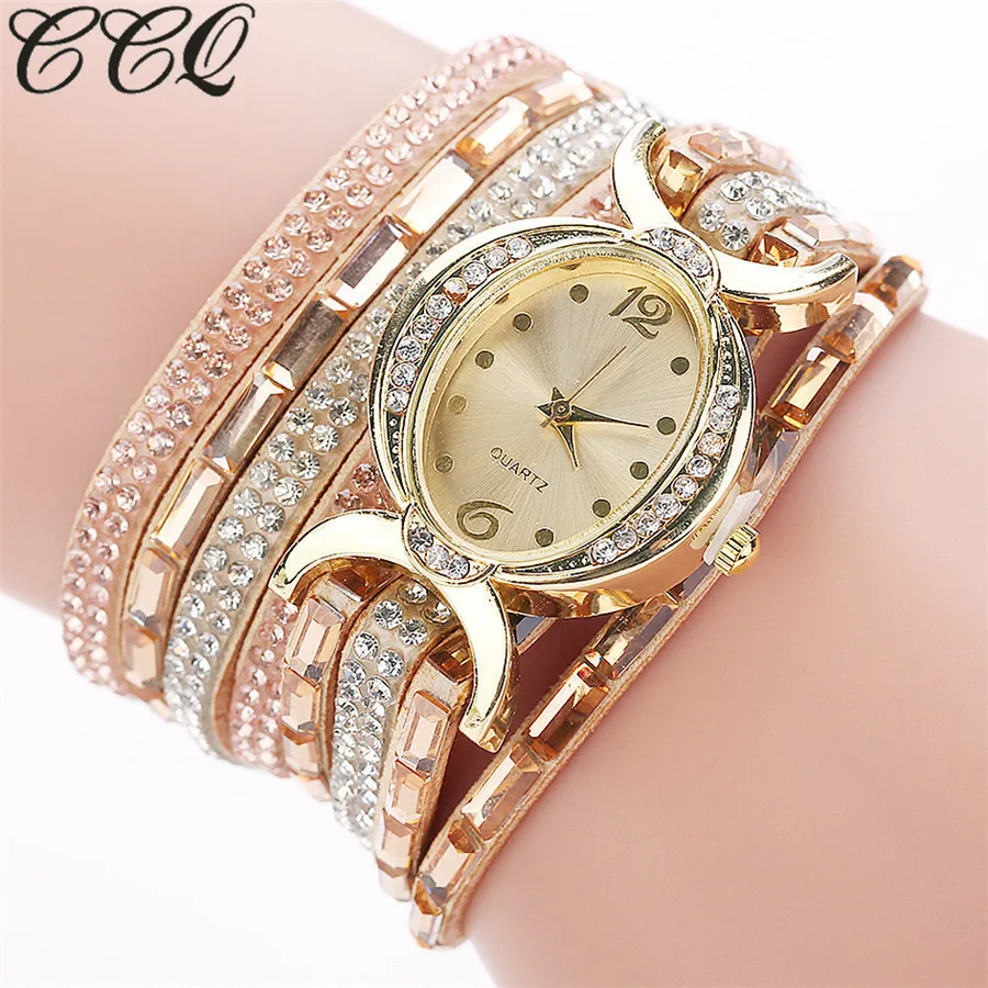 

2017 CCQ Brand Fashion Gold Crystal Oval Dial Dress Bracelet Watch Casual Women Square Diamond Luxury Ladies Watch Clock Hot
