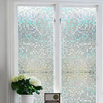 

2019 Static 3D Self Adhesive Rainbow Window Film Frosted Opaque Bathroom Stained Privacy Glass Film Decorative Window Stickers