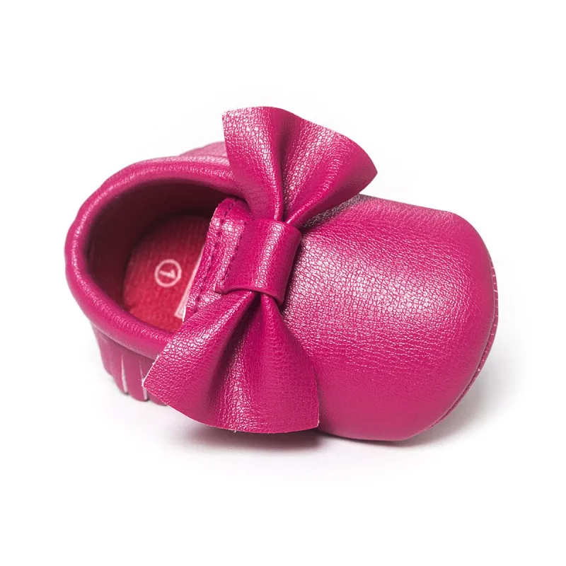 ROMIRUS/Обувь для маленьких мальчиков и девочек с бахромой; нарядные Мокасины с бантом для новорожденных; мягкая обувь для первых ходунков; Moccs - Цвет: Deep Hot Pink