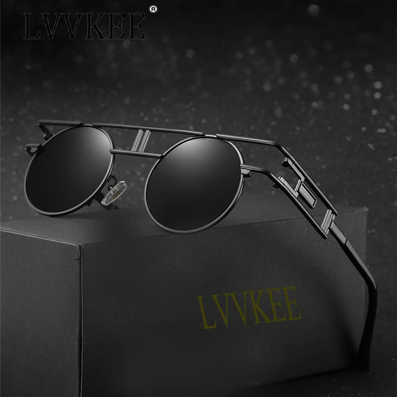 

LVVKEE HD Polarized punk Sunglasses Men/Women Round Metal Frame Vintage Sun Glasses Gothic Steampunk Oculos Eyewear Accessories
