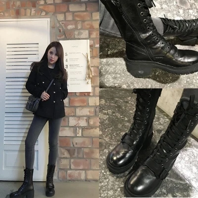 

2018 autumn and winter thick with middle boots round head with Martin boots thick bottom locomotive short boots female tide