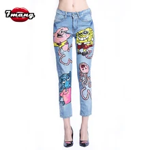7mang, женские уличные Джинсовые штаны с мультяшными блестками, обтягивающие, вечерние, синие, с высокой талией, Kwaii, с дырками, в стиле панк, новинка, джинсы 0309