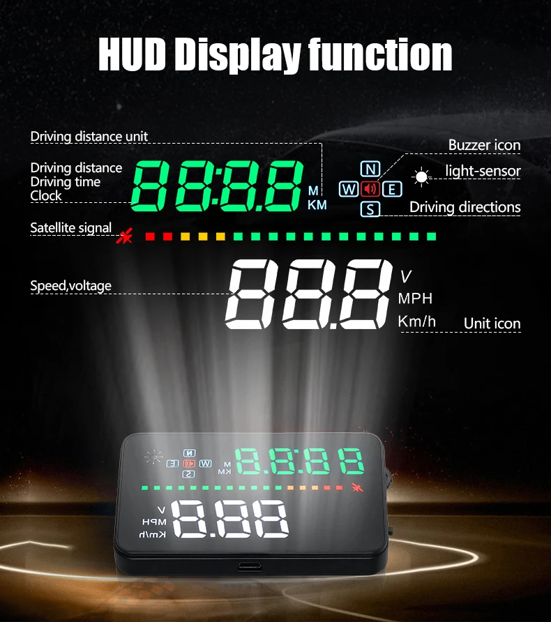 A3 HUD Дисплей на голову автомобиля Hud Дисплей над скоростью Предупреждение лобовое стекло автомобиля скорость проектор сигнализация