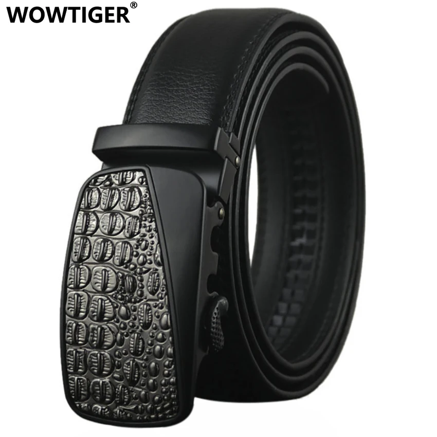 WOWTIGER Designer Automatic Buckle Alloy Cowhide Leather tactical belt men`s Luxury belts for
