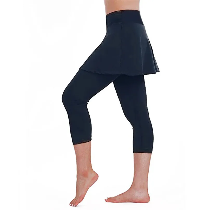 Women's Casual Skirt Leggings Tennis Pants Sports Fitness Cropped Culottes Sports Skirt Pants #4M15 (19)