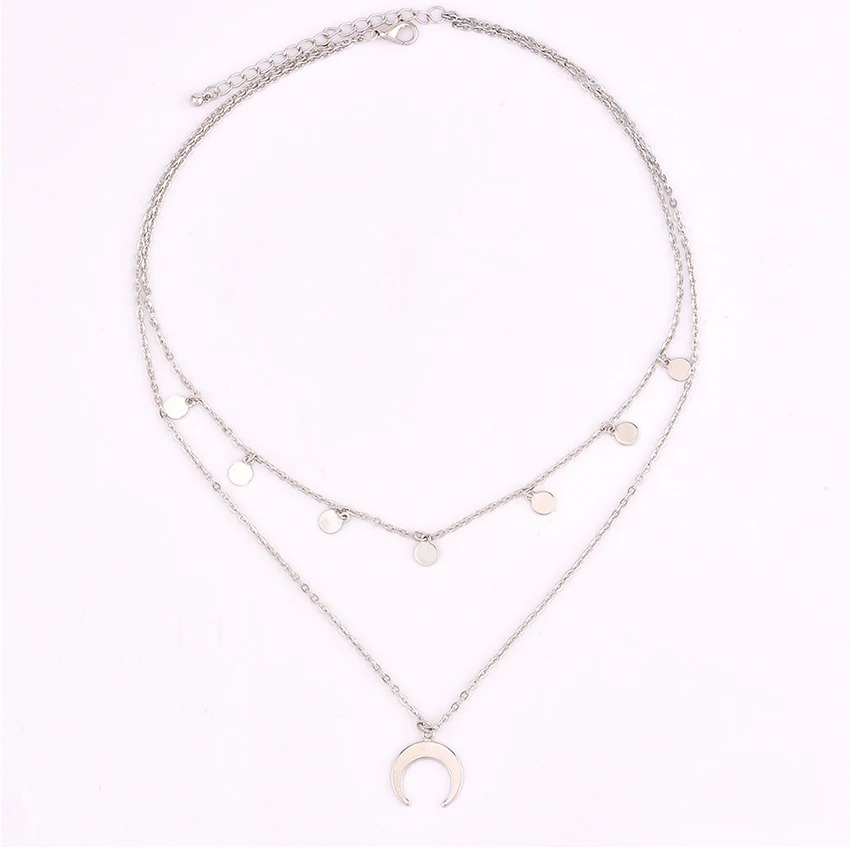Новая мода двойной рог ожерелье полумесяц ожерелье в стиле бохо, ювелирное изделие Минимальный подарок девушке леди колье ожерелье