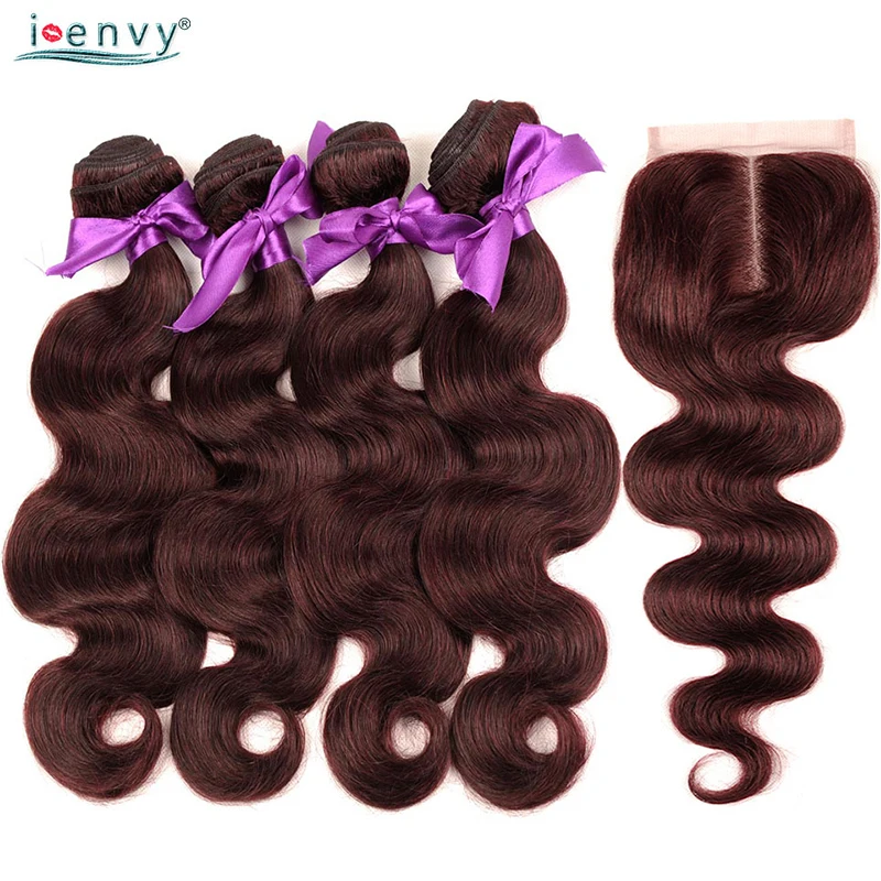 

I Envy Burgundy 99J Red Body Wave 4 Bundles With Closure Brazilian Human Hair Bundles Pre Colored Bundles With Closure Non Remy