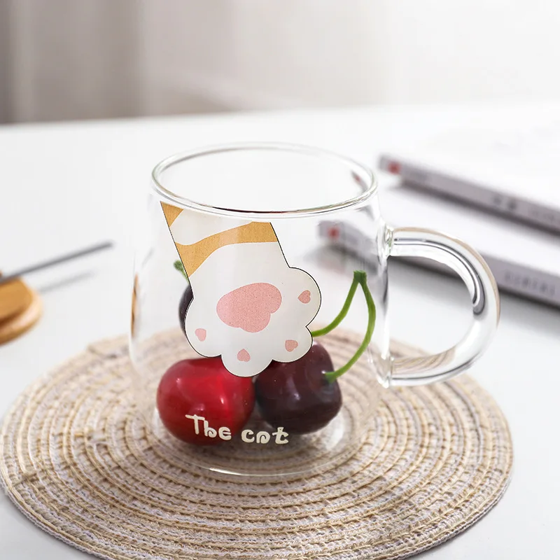 Стеклянная кофейная кружка с кошачьими когтями с бамбуковой крышкой и ручкой-ложкой, прозрачная стеклянная посуда для чая, молока, чая, напитков, чашки 450 мл